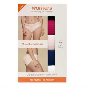 Warners Women’s 5-Pack No Pinching, No Problems Lace Waistband Hipster